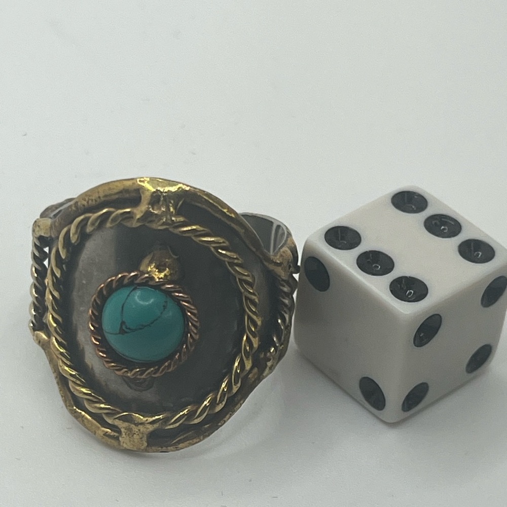 Boho Turquoise Look Wide Statement Ring - image 5